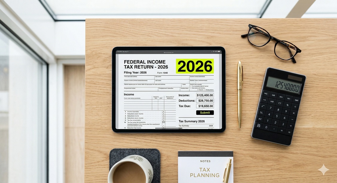 A tablet displaying a 2026 tax document, representing the small business tax changes in 2026.