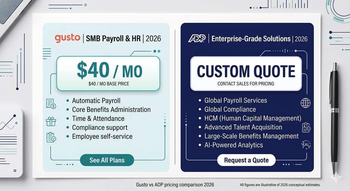 Gusto vs ADP pricing comparison 2026